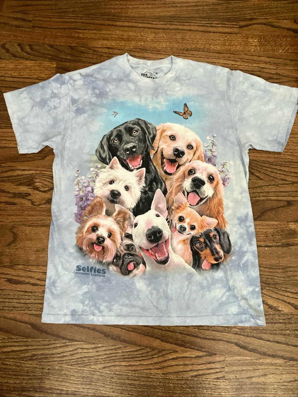 The Mountain Light Blue Tie-Dye Selfies Dogs Graphic Tee